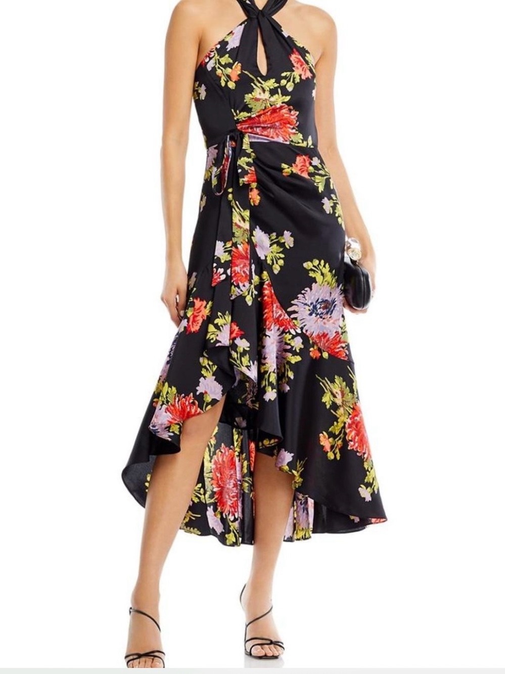 Cinq a Sept Josie Black  Floral Halter Midi Dress Size 0